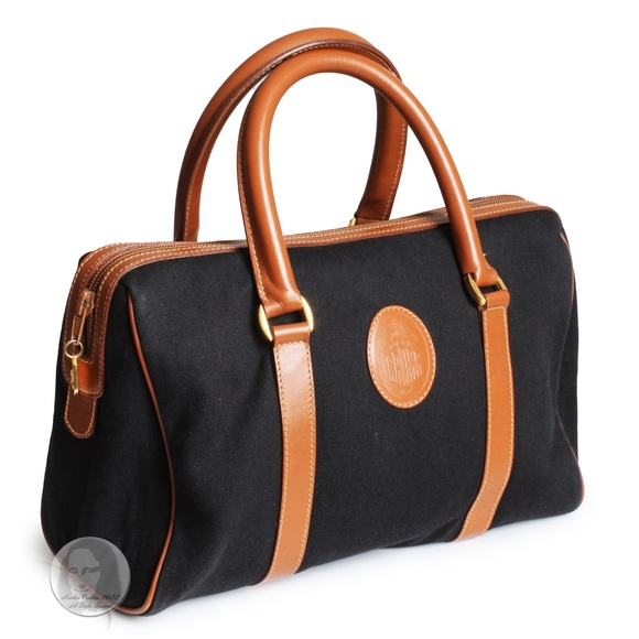 Mark Cross Satchel Handbag Black Twill Canvas & Saddle Leather Trim Vintage - Picture 4 of 13